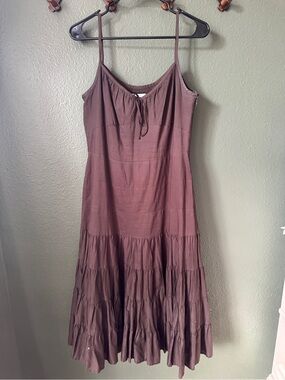 LOFT Chocolate Brown Tiered Spaghetti-Strap Midi Dress